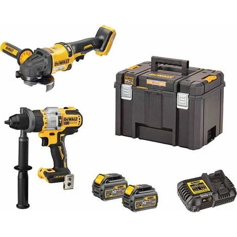 Set di utensili a batteria DeWALT DCK2016T2T, 54 volt: DCD999 + DCG418, 2x 108 Wh e caricabatterie in TSTAK