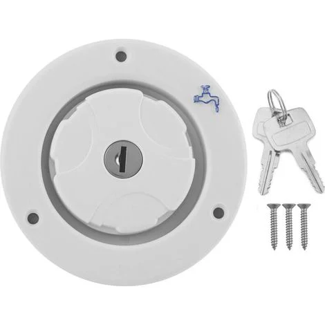 Tappo di riempimento a tenuta stagna Crezuo Gravity Inlet con sistema di bloccaggio e 2 chiavi, bianco, per camper, roulotte e veicoli ricreazionali.-Crezuo