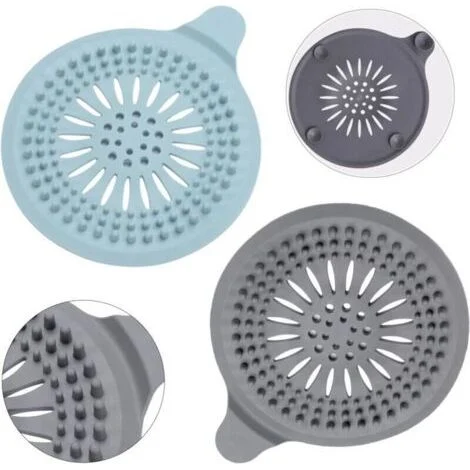 Set di 2 filtri per capelli in silicone per doccia con ventosa, protezione per lo scarico, filtro per lavandino, filtro universale per capelli per bagno, vasca da bagno, cucina (blu + grigio)