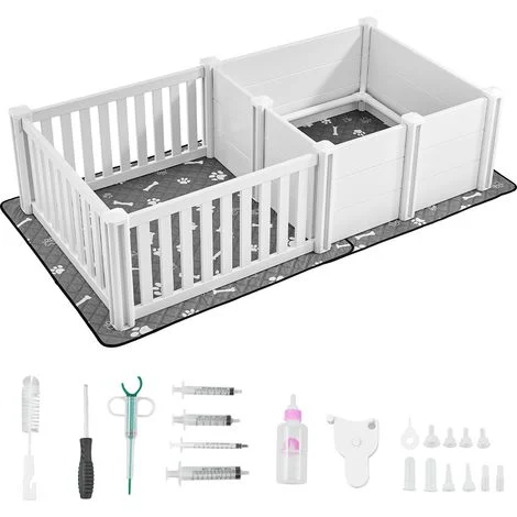 Mophorn Gabbia per il parto in plastica per cani, 183x96x50 cm,recinto per cuccioli con tappetino impermeabile, kit per il parto da interno facile da pulire e resistente per cani di taglia media