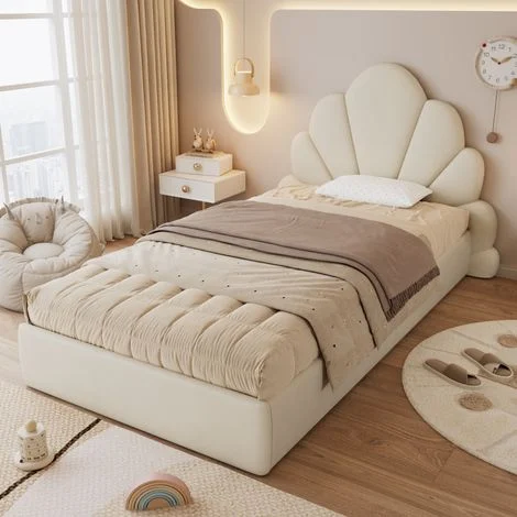 Letto singolo 120x200cm Testiera decorativa comfort velluto montaggio semplice resistenza 150KG Beige (Senza materasso)