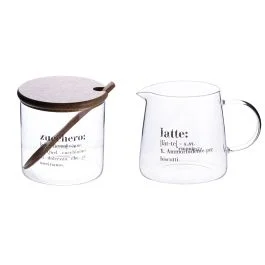 Set lattiera e zuccheriera 320 ml in vetro, coperchio e cucchiaino in bambù, Victionary