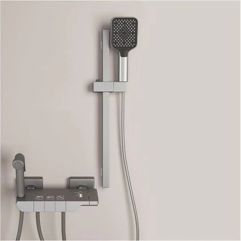 Colonna doccia, set doccia con asta regolabile in altezza da 50 cm, set doccia in acciaio inox, doccetta a 3 modalità, tubo flessibile da 150 cm, grigio