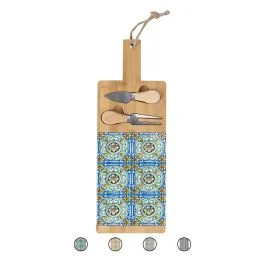 Set tagliere e 2 coltelli da formaggio, in legno di bambù, 15x42cm, Sibilla