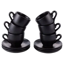 Set 6 tazzine caffè 90 ml con piattino in gres, Horeca Black