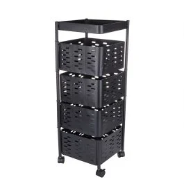 Carrello multiuso con ruote in ferro, 4 cassetti mobili, nero