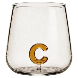 Bicchiere 420 ml in vetro borosilicato, lettera C interna in 3D, Monogram