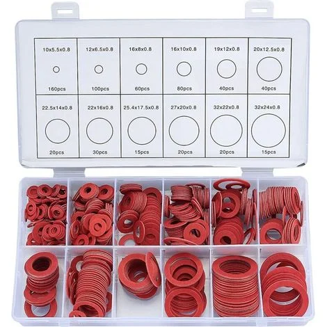 Kit assortimento di 600 rondelle in fibra, guarnizioni piatte, 12 misure, acciaio rosso, carta