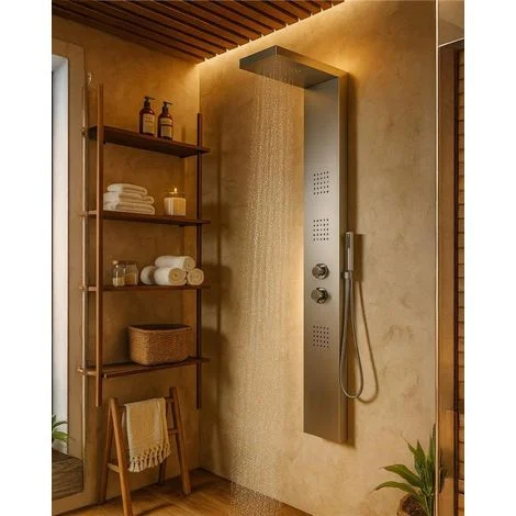 Pannello doccia idromassaggio termostatico effetto cascata in acciaio Quadro