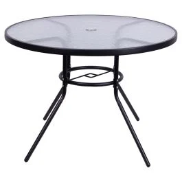 Tavolo tondo 100 cm in acciaio al carbonio e vetro, antracite, Esté