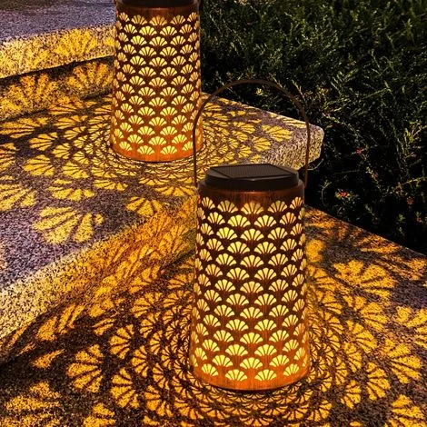 Set di 2 lanterne solari da giardino per esterni, due modalità di illuminazione, luci solari sospese impermeabili per patio, terrazza, feste, decorazione orientale per la casa