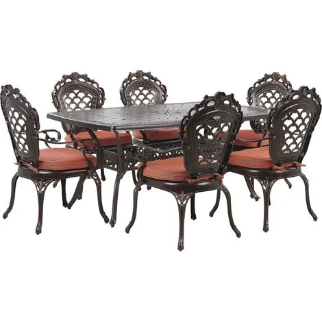 Set di Tavolo da Pranzo da Giardino e 6 Sedie in Alluminio Marrone Lizzano