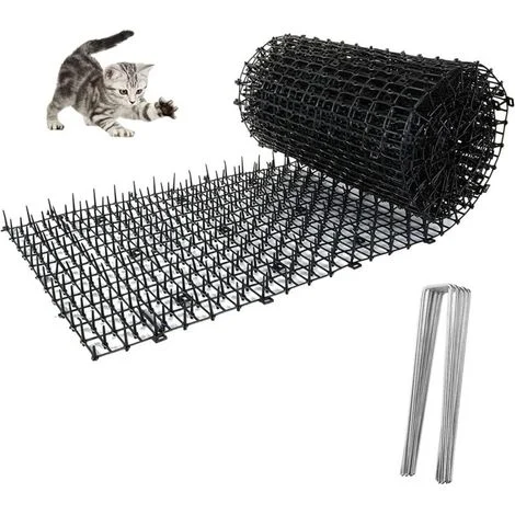 Tappetino antigatto con punte, 200x30 cm, repellente per cani e gatti, con 8 ancoraggi a U, repellente naturale ed ecologico per giardini e recinzioni.