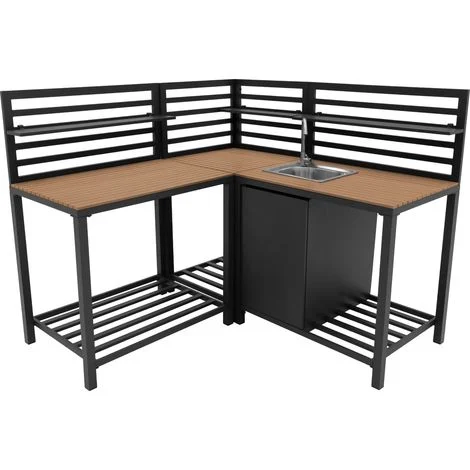 Cucina da Esterno 3 Pezzi con Lavello Modulare Angolare Alluminio Legno