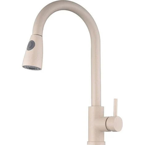 Rubinetto da cucina estraibile, girevole a 360°, con tubo flessibile per acqua calda/fredda da 60 cm, bianco sporco.
