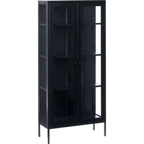 Vetrina moderna in acciaio nero e ante in vetro 176 cm Harty