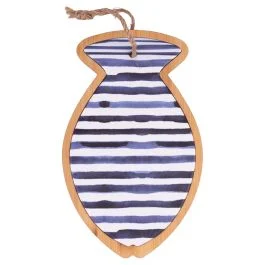 Tagliere in ceramica e bambù design pesce 27,7x17 cm, cordino in juta, Ocean
