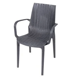 Sedia da giardino con braccioli, effetto rattan, antracite, Paros Esté
