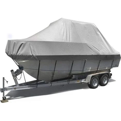 Telo copribarca portatile impermeabile e resistente da 570 x 300 cm, in tessuto Oxford grigio resistente, per yacht, barche da pesca, tri-scafo (16-18 piedi-V)