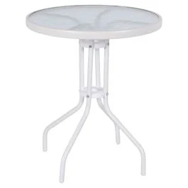 Tavolo tondo 60 cm in acciaio al carbonio e vetro, bianco, Esté