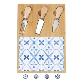 Set tagliere e 3 coltelli da formaggio, in legno di bambù 21,5x30,5cm, Sibilla