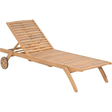 Lettino da Giardino Reclinabile Legno di Acacia con Ruote e Tavolino Cesana