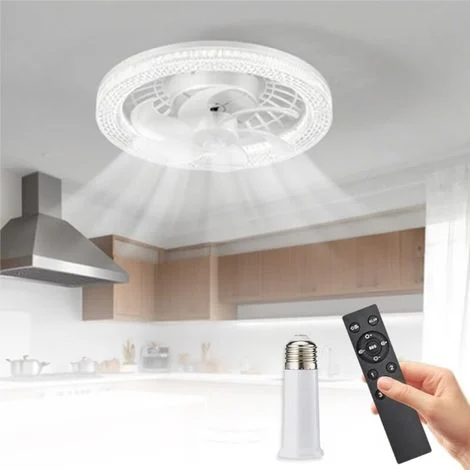 Lampadario per ventilatore da soffitto, lampadario silenzioso con luce e telecomando, ventilatore da soffitto con luce (bianco)