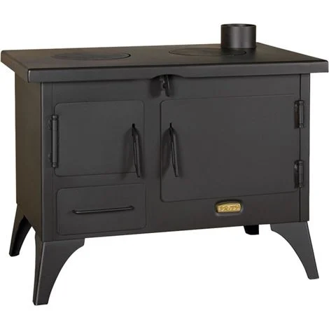 Stufa a legna da giardino da 5 kW per cottura cibi. Dotata di forno, fornello, canna fumaria e con coperchio incluso