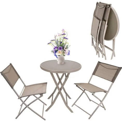 SET DI MOBILI PER BALCONE, GIARDINO E TERRAZZO: set di mobili pieghevoli con tavolo e 2 sedie.