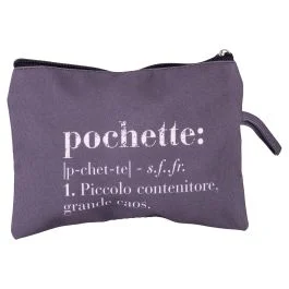 Pochette in tessuto, decoro con scritta, Victionary