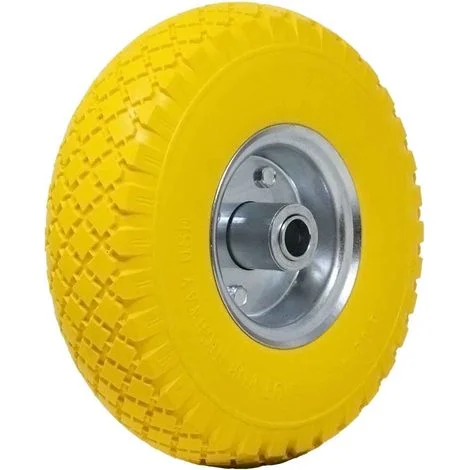 Ruota Piena Antiforatura PU Gialla Carrello Carriola 25cm Cerchio in Acciaio