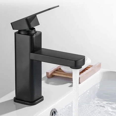 Rubinetto da bagno moderno nero opaco, rubinetto per lavabo dal design elegante, miscelatore per lavabo nero, miscelatore per bagno con aeratore rimovibile