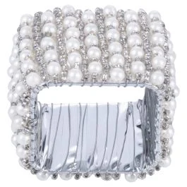 Anello porta tovagliolo, design quadrato decorazione con perle