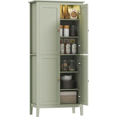 Credenza da cucina, mobile contenitore alto con illuminazione a LED regolabile e sensore di movimento, 80 x 40 x 176,5 cm, verde