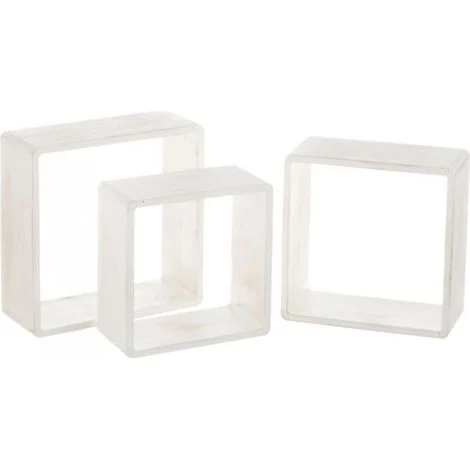 Set 3 Mensole da Parete Moderne Design Cubo Mensola Scaffale in Legno MDF Bianco