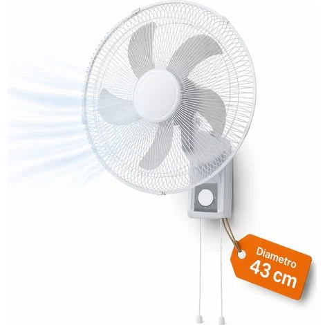 Ventilatore da Muro 43cm Bianco Raffrescatore Silenzioso 3 Velocità a Parete