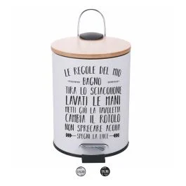Pattumiera bagno 3L con pedale, coperchio in bambù, Le regole Sìordine
