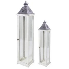 Set 2 lanterne decorative alte, grigio e bianco, Sibilla