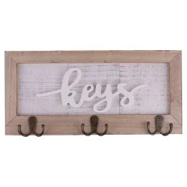 Portachiavi da muro 3 ganci in legno MDF 36x2,2x17 cm, Sibilla