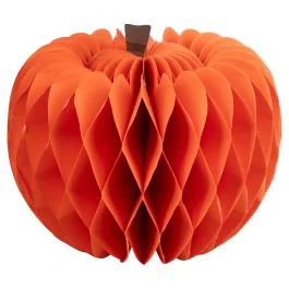 Zucca decorativa grande 3D in carta con chiusura in velcro h. 21 cm, Halloween