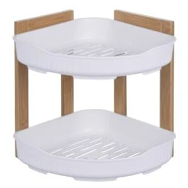 Mensola angolare 2 ripiani, in bambù e plastica PP, 23x23x27 cm