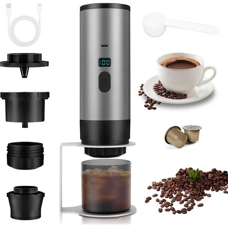 Macchina per caffè portatile 3 in 1, macchina per caffè portatile da 72 W, macchina per caffè espresso ricaricabile da 12 V, macchina per caffè espresso con capsule USB, serbatoio dell'acqua da 90 ml,