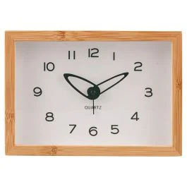 Orologio rettangolare da tavolo con sveglia 19x13,8 cm, cornice in bambù, Sibilla