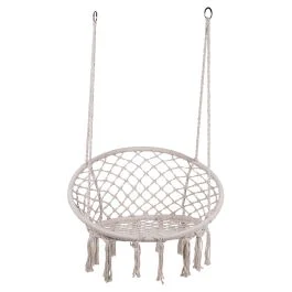 Poltrona sospesa macramè, beige con nappe, Esté