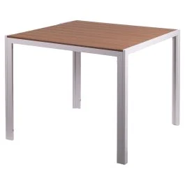 Tavolo da esterno quadrato 90x90 cm a doghe in alluminio, bianco e natural, Amalfi Esté