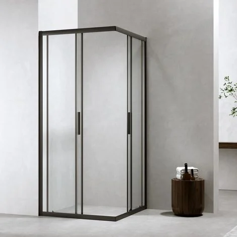 Box Doccia 80x80 Cm h190 Scorrevole Profili Nero Opaco Cristallo 6 mm Trasparente Neat