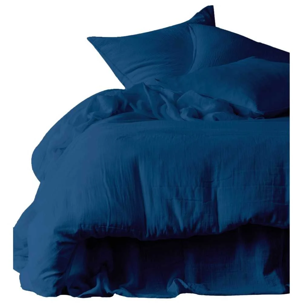 Federa Dili 50x70 cm in Garza di Cotone – Blu Senza Stiro
