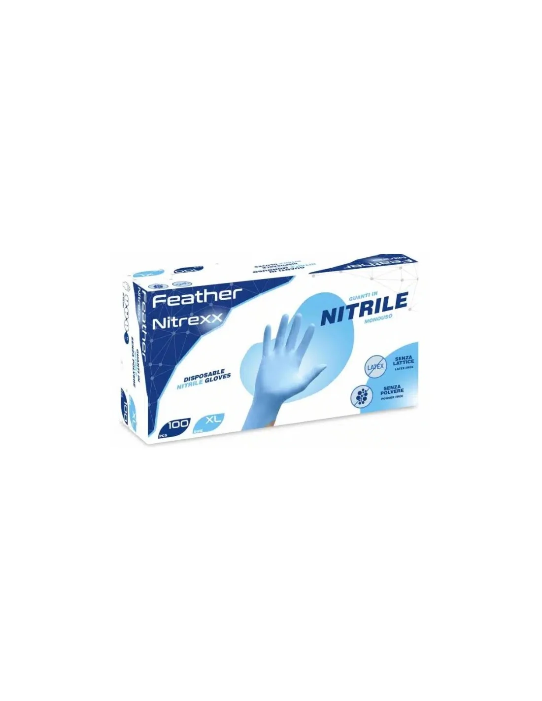 GUANTI IN NITRILE SENZA POLVERE FEATHER 100pz TG M