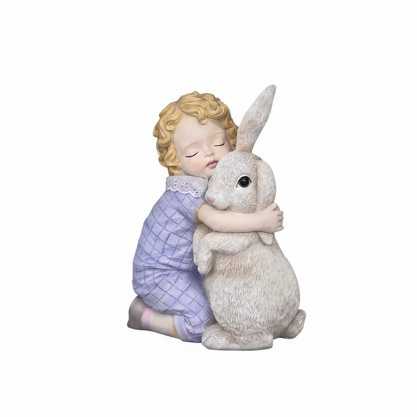 Arpimex Statuina Bimba con Coniglio Lavanda Resina H 21 cm