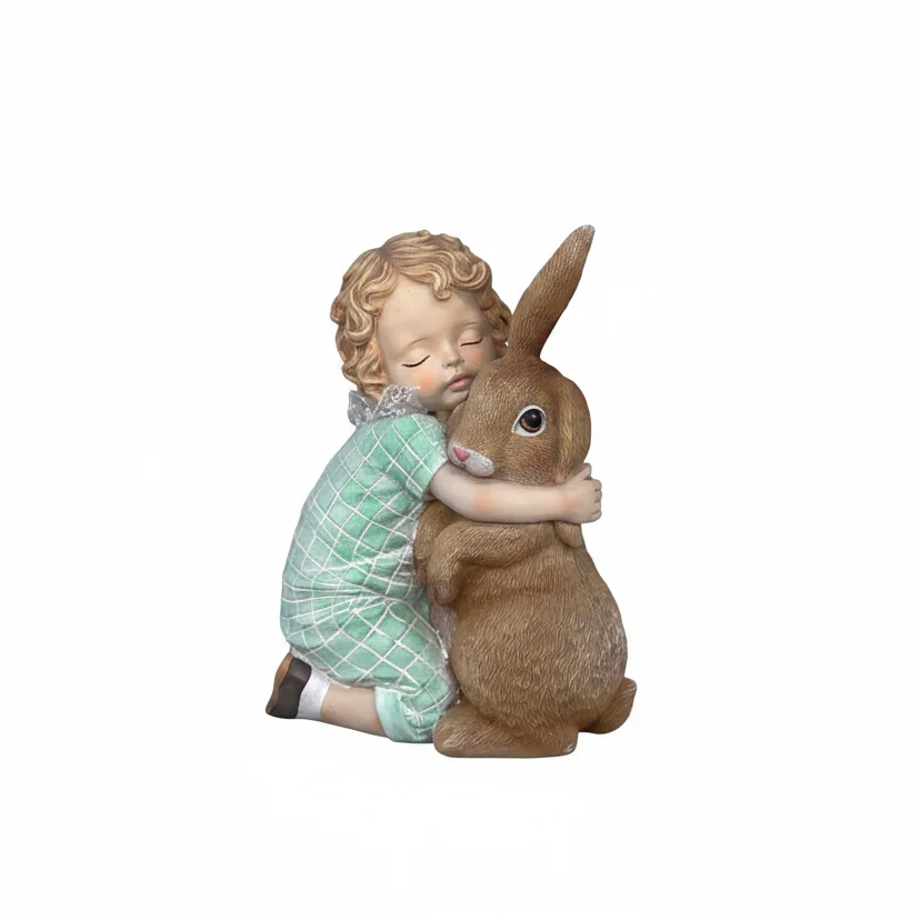 Arpimex Statuina Bimba con Coniglio Verde Resina H 21 cm